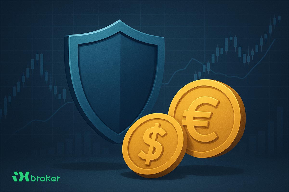 هج در فارکس - عکس شامل یک سپر و دو سکه با علامت های دلار و یورو است